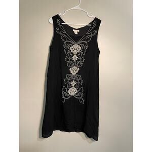 Sundance Black and White Floral Embroidered Knee Length Sleevless Dress Size 10